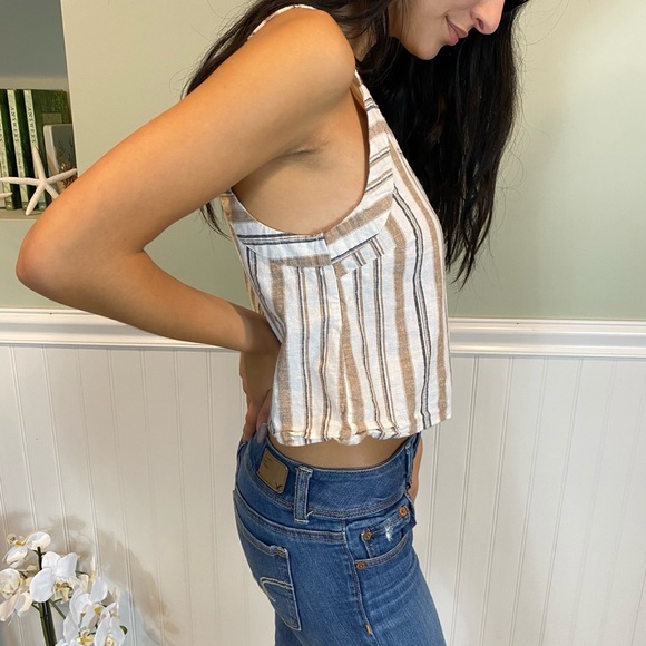 RD Style Cotton Flax Striped Crop Cami w/ Buttons - Picture 4 of 8